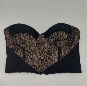 BeBe Lace and Crepe Black and Cream knit Bustier Size Medium